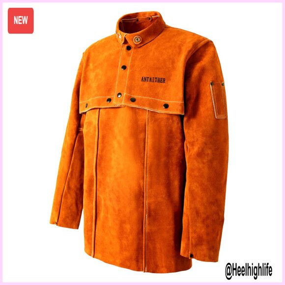 Leather Welding Jacket with Bib Apron Adjustable Fit Heat Resistant
